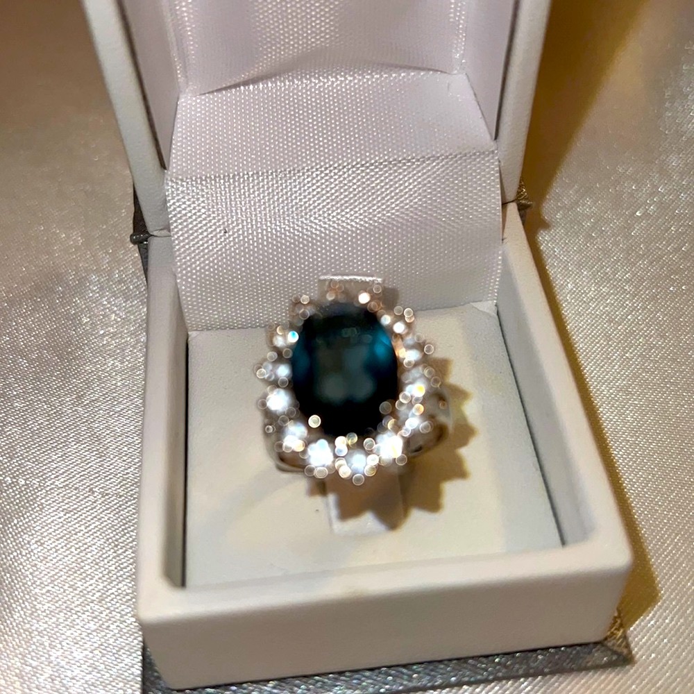Beautiful silver and London blue topaz cocktail ring,